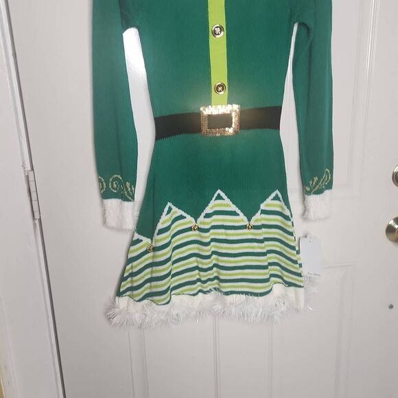Born famous Christmas ELF green and white sweater dress juniors size XS - Picture 3 of 5